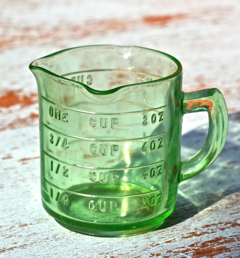 Vintage Hazel Atlas Green Glass Measuring Cup Etsy