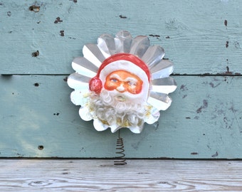 Circa 1940s Celluloid and Foil Tin Santa Tree Topper | Etsy Circa 1940s Celluloid and Foil Tin Santa Tree Topper | Etsy