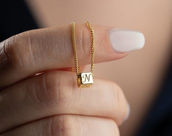 Personalized Sterling Silver Initial Cube Necklace: Custom Letter Pendant