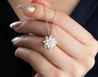 Sterling Silver Lotus Flower Necklace: Cubic Zirconia Spiritual Jewelry