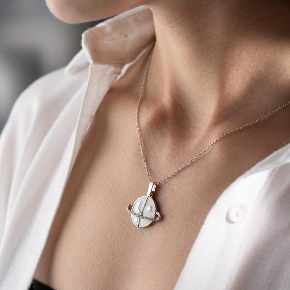 Saturn Planet Necklace, Openable Pendant,personalized Name