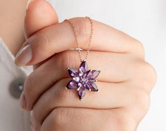 Sterling Silver Amethyst Lotus Flower Pendant: February Birthstone Necklace