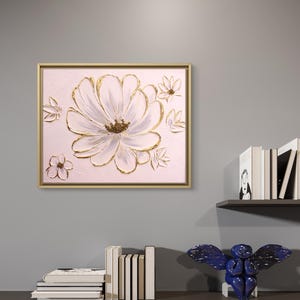 Golden Textured Flower Wall Art – 3D Handmade Floral Painting – White & Gold Elegant Canvas for Modern Home Decor