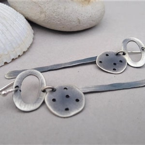 Minimalist raw silver earrings, modern artisan dangle earrings, organic oxidized earrings