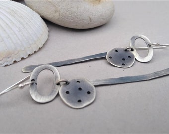 Minimalist raw silver earrings, modern artisan dangle earrings, organic oxidized earrings