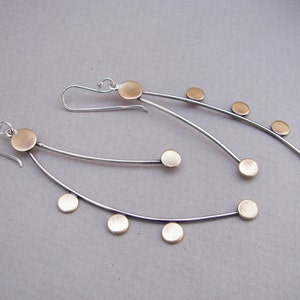 Long minimalist earrings, modern dangle earrings, geometric earrings, architectural earrings, mixed metal earrings, drop earrings