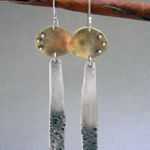 Artisan earrings, contemporary dangle earrings, long modern earrings, mixed metal earrings, art jewelry, unique earrings, statement earrings