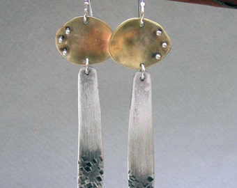 Artisan earrings, contemporary dangle earrings, long modern earrings, mixed metal earrings, art jewelry, unique earrings, statement earrings