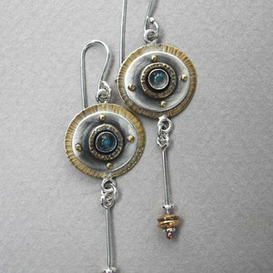 Sterling silver, brass, labradorite earrings, dangling art deco earrings, long gemstone earrings, disc dangling earrings, romantic earrings image 4