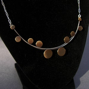 Architectural necklace: sterling-silver, modern, architectural necklace with cascading brass discs image 4