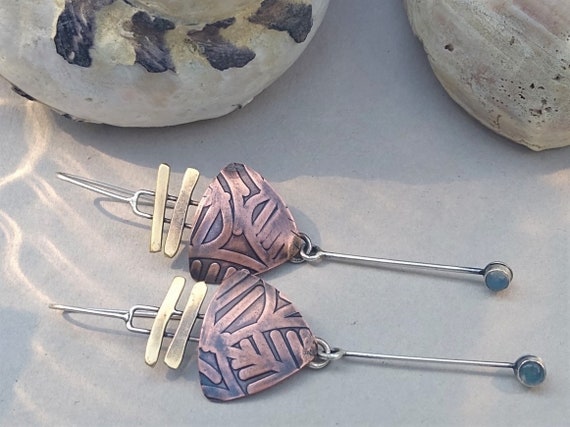 Mixed Metal Artisan Earrings Modern Jewelry Contemporary Design