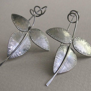 Long leaf earrings, art jewelry, statement earrings, handmade earrings, unusual jewelry, unique earrings, organic jewelry, artisan jewelry