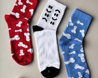 Funny Men Socks Set 3 Pairs: Crew, Soft Cotton Unisex Graphic Socks