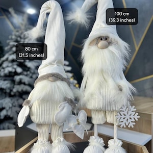 Jultomtedekoration | Juldekoration under trädet | Skandinavisk tomte | Rosa eller vit, stående jultomtefigur