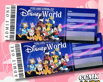 Plantilla editable de Canva para boletos, regalo sorpresa, regalo navideño personalizado, boleto para un viaje familiar a un castillo mágico, parque temático, archivo digital