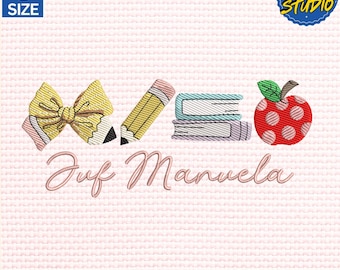 Diseño de bordado para la vuelta al cole, diseño de bordado personalizado con icono escolar, diseño de bordado a medida, regalo con icono escolar, descarga instantánea.