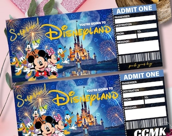 Editable Mouse Theme Park Ticket PNG, Canva Surprise Trip Template, Magic Park Family Gift, Vacation Reveal Ticket Printable
