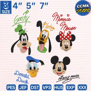 Mouse And Friends Signatures Embroidery Design, Magical Land Embroidery Design, Mouse Head Embroidery Design, Instant Download