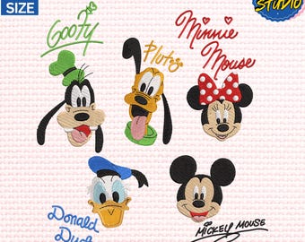 Diseño de bordado de firmas de ratón y amigos, diseño de bordado de Tierra Mágica, diseño de bordado de cabeza de ratón, descarga instantánea