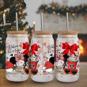 Frohe Weihnachten Film Glasdose Sublimation PNG, Weihnachtskarikatur Kaffee 16 Unze Libbey Wrap Design, niedliche Urlaub Charakter Glasdose PNG
