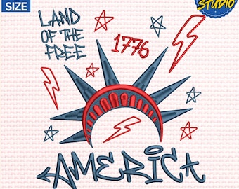 Diseño de bordado de Estados Unidos, diseño de bordado del 4 de julio, diseño de bordado de la Estatua de la Libertad de EE. UU., descarga instantánea.