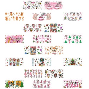 35 Christmas Mouse Cartoon Friends 16oz UV DTF Cup Wrap Design Png, Christmas Movie Libbey Glass Wrap Png, Xmas Glass Wrap image 2