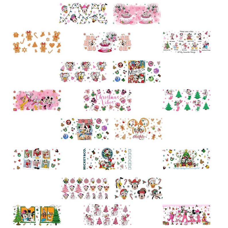35 Christmas Mouse Cartoon Friends 16oz UV DTF Cup Wrap Design Png, Christmas Movie Libbey Glass Wrap Png, Xmas Glass Wrap image 2