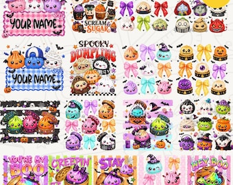 15+Glitter Halloween Dumpling PNG Bundle, Cute Kawaii Halloween Dumpling Clip Art, Sparkly Spooky Food Characters, Digital Download