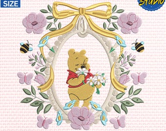 Family Bear Vacation Embroidery Design, Cartoon Bear Embroidery Design, Vintage Coquette Style Embroidery Design, Instant Download