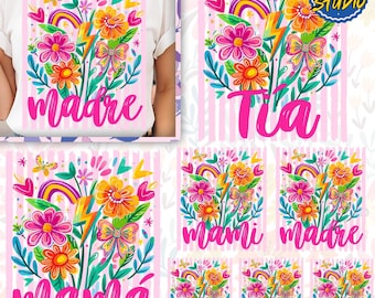 Bundle Madre Png, Spanish Mama Png Bundle, Latina Mom Png, Stripe Mama Sweatshirt, Mother's Day Png, Floral Madre Png Doodle, Gift For Mom