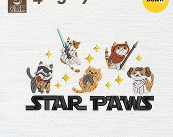Cute Star Pawrs Embroidery Design, Funny Cat Embroidery Design, Sience Fiction Movie Characters Embroidery Design, Instant Download