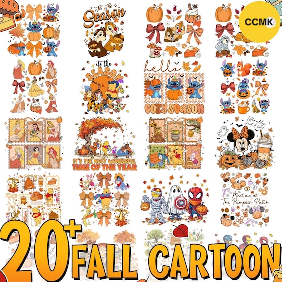 20+ Fall Cartoon Friends Png Bundle, Trendy Fall Movie Characters Png, Pumpkin Spice Png, Thanksgiving Png, Autumn Kids Shirt Png