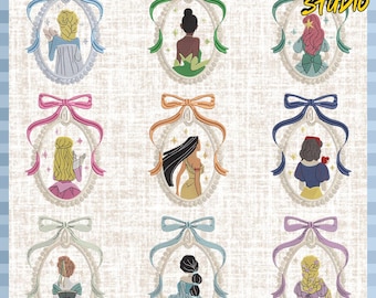 Princess Locket Coquette Embroidery Bundle Design, Magic Kingdom Embroidery Design, Princess Family Embroidery Design, Instant Download