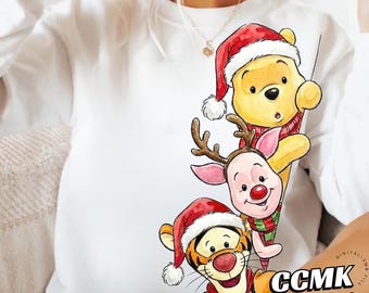 Funny Honey Bear Christmas PNG, Retro Cartoon Bear Friends Squad Art, Xmas Characters PNG, Holiday Magic Kingdom Matching Shirt Design