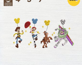 Archivo de bordado de globo mágico de dibujos animados, diseño de bordado de Magic Kingdom, diseño de bordado de la película Toy Friends, descarga instantánea