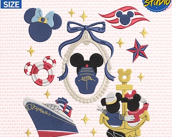 Diseño de bordado de crucero mágico, diseño de bordado de lazo de espejo de dibujos animados, diseño de bordado de reino mágico, descarga instantánea