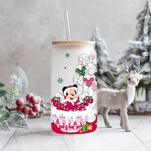 35 Christmas Mouse Cartoon Friends 16oz UV DTF Cup Wrap Design Png, Christmas Movie Libbey Glass Wrap Png, Xmas Glass Wrap image 5