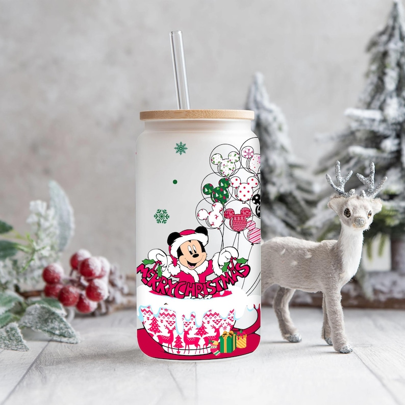 35 Christmas Mouse Cartoon Friends 16oz UV DTF Cup Wrap Design Png, Christmas Movie Libbey Glass Wrap Png, Xmas Glass Wrap image 5
