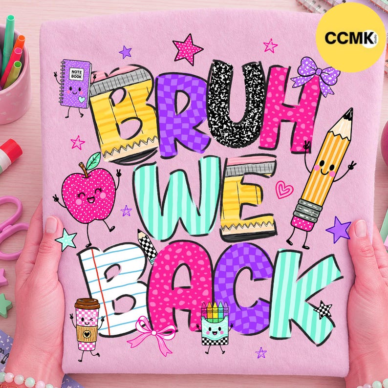 Bruh we back PNG, Back to school, Teacher, Checkered Coquette Back to School png, First Day School Png, Teacher Doodle image 4