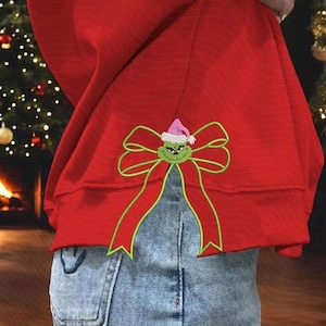 Side Bow Applique Sweatshirt Embroidery Design, Grinch Bow Embroidery Design, Bow Applique Digital Embroidery , Christmas Embroidery