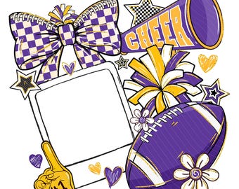 Custom Canva Cheer Coquette Football Template PNG, Preppy Cheerleader Bow, Purple Yellow Cheer Mom, Trendy Sublimation Design