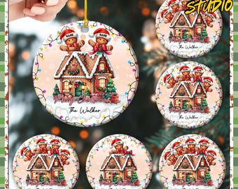 CUSTOM Gingerbread Man Family Ornament Bundle PNG, Christmas Snowman Ornament, Personalized Family Christmas Ornament Png, Digital Download