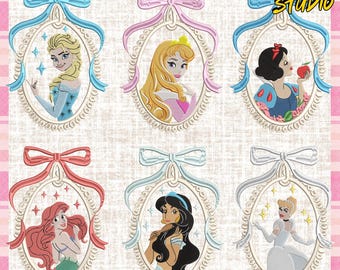 Princess Locket Coquette Embroidery Bundle Design, Magic Kingdom Embroidery Design, Princess Family Embroidery Design, Instant Download