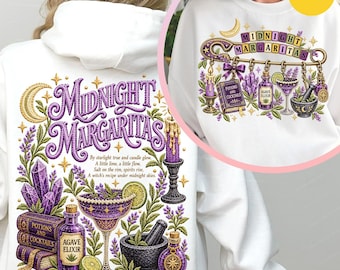 Retro Safety Pin Midnight Margaritas PNG, Faux Embroidery Witchy Cocktail Design, Spooky Season Girls Tequila Shirt, Digital Download