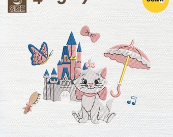Magical Cat Coquette Embroidery Design, Magical Land Embroidery Design, Magical Castle Embroidery Design, Instant Download