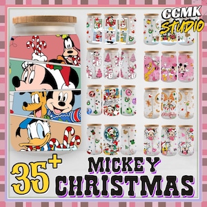35 Christmas Mouse Cartoon Friends 16oz UV DTF Cup Wrap Design Png, Christmas Movie Libbey Glass Wrap Png, Xmas Glass Wrap