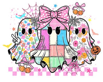 Trendy Preppy Whimsical Floral Leopard Pumpkin Ghost PNG, Halloween Girly Ghost, Coquette Grandmillenial Ghosts PNG, Ditsy Flower Fall Png