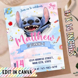 Blue Monster Birthday Party Invitation Canva Template, Editable Cartoon Bday Evite & Fun Canva Design for Kids Party, Cartoon Birthday Png