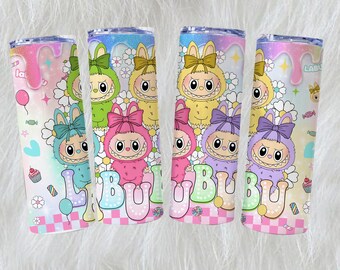 Trending Doll Cartoon 20oz Skinny Tumbler Wrap Png, Cartoon 20oz Tumbler Wrap, Trending Pink Cartoon Character Design, Perfect Gift for Kid