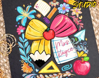 Custom name Teacher Png, Floral Teacher Pencil PNG, 1st Day Of School Png, Boho Floral Teacher Png, Brushstroke, Teacher Back To School Png